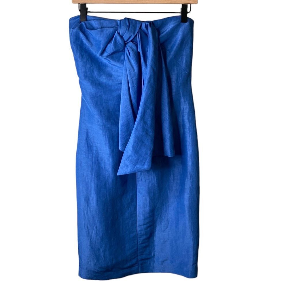 Hugo Boss Electric Blue Strapless Tie-Front Midi Dress